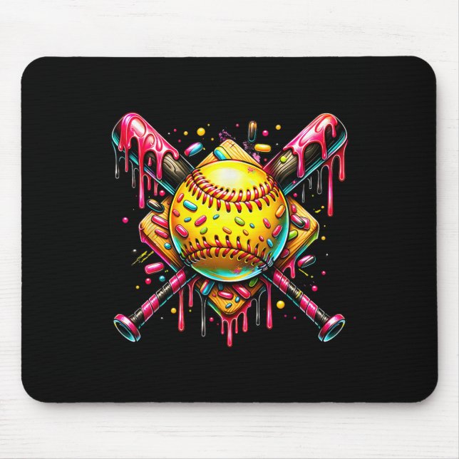 Softball Bat Ice Cream Dripping With Sprinkles  Mouse Pad (Front)