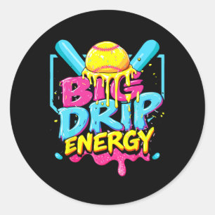 Softball Big Drip Energy Girls Ice Cream Dripping  Classic Round Sticker