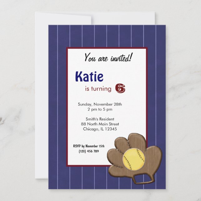 Softball Birthday Invitation (Front)