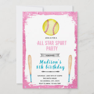 Softball birthday invitations