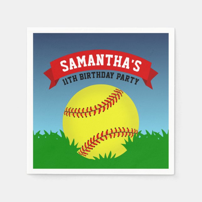 Softball Birthday Party Napkin (Front)