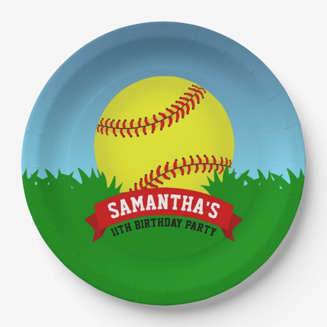 Softball Birthday Party Paper Plate (Front)