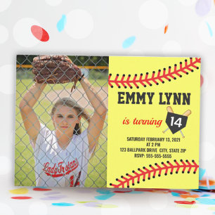Softball Birthday Photo Invitation