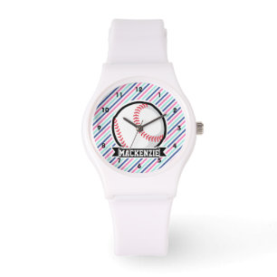 Softball; Blue, Pink, & White Stripes, Sports Watch