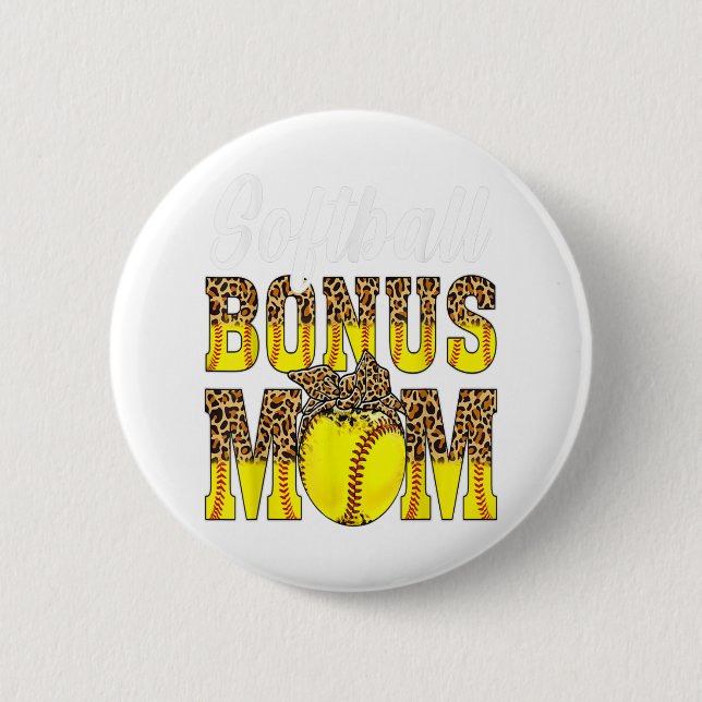 Softball Bonus Mom Game Day Women Leopard Mothers 6 Cm Round Badge (Front)