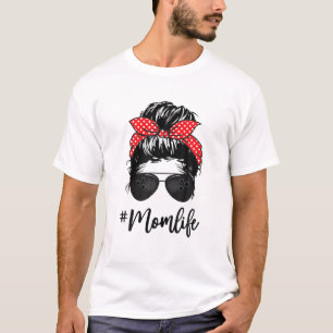 Softball Bowling Mothers Day Messy Bun Bleached T-Shirt