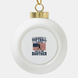 Softball Brother Patriotic Vintage Engraving Shirt Ceramic Ball Christmas Ornament