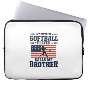 Softball Brother Patriotic Vintage Engraving Shirt Laptop Sleeve