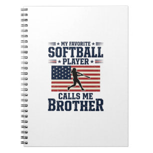 Softball Brother Patriotic Vintage Engraving Shirt Notebook