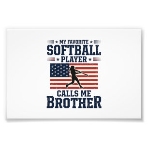 Softball Brother Patriotic Vintage Engraving Shirt Photo Print