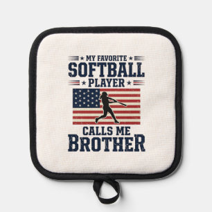 Softball Brother Patriotic Vintage Engraving Shirt Pot Holder