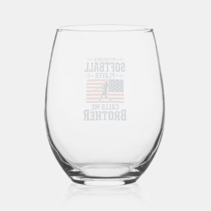 Softball Brother Patriotic Vintage Engraving Shirt Stemless Wine Glass
