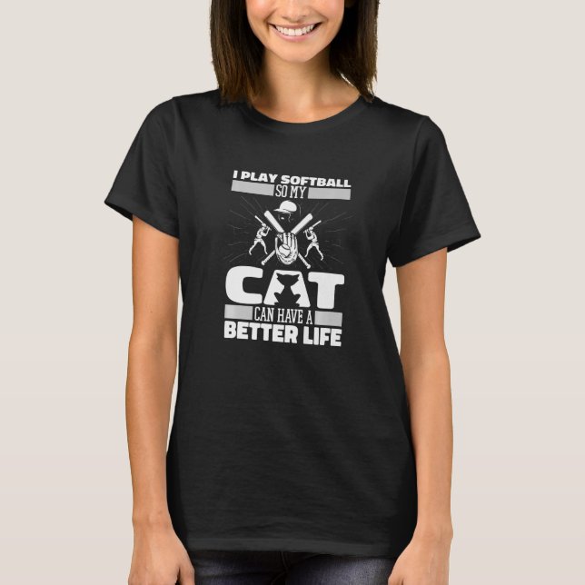 Softball Cat Batter Pitcher  Catcher Softball T-Shirt (Front)
