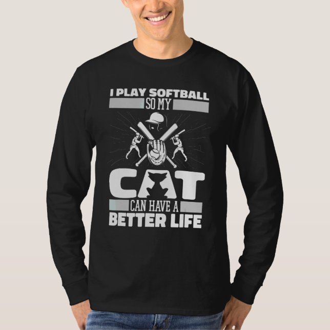 Softball Cat Batter Pitcher   Catcher Softball T-Shirt (Front)