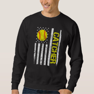 Softball Catcher American USA Flag Sweatshirt