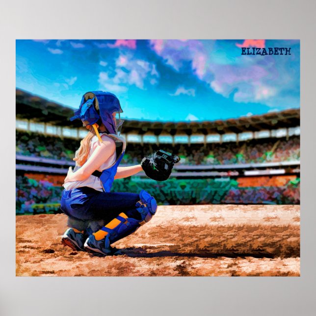 Softball Catcher And Stadium Painting Poster (Front)