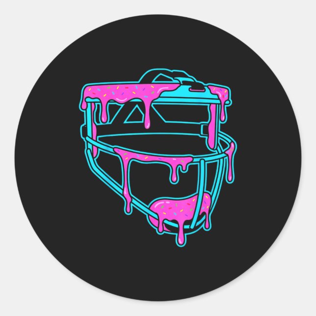 Softball Catcher Drip Ice Cream Mask Sprinkles Gam Classic Round Sticker (Front)