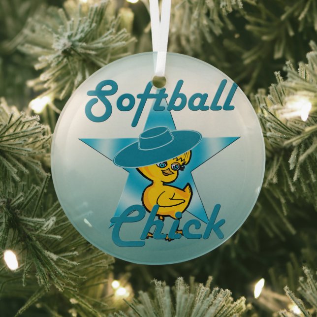Softball Chick #7 Glass Tree Decoration (Insitu)