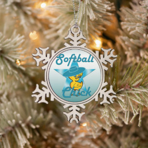 Softball Chick #7 Snowflake Pewter Christmas Ornament