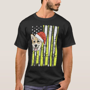 Softball Christmas Corgi Usa Flag Teen Girls Women T-Shirt
