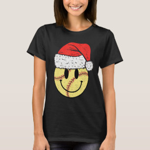 Softball Christmas Cute Softball Happy Face Santa T-Shirt