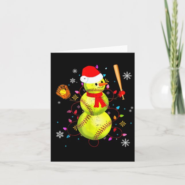 Softball Christmas Funny Softball Snowman Xmas  Card (Front)
