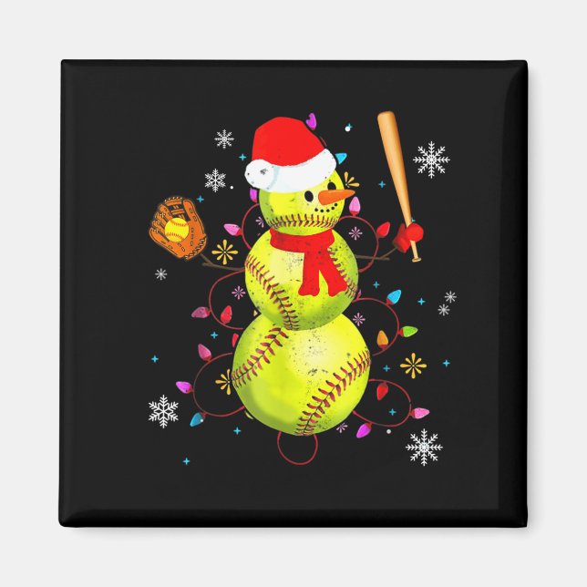 Softball Christmas Funny Softball Snowman Xmas  Magnet (Front)
