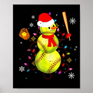 Softball Christmas Funny Softball Snowman Xmas Poster