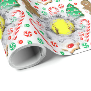 Softball Christmas Holiday Gift Wrapping Paper