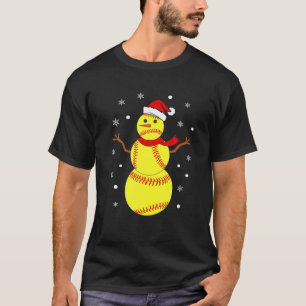 Softball Christmas Softball Snowman Santa Hat Kids T-Shirt