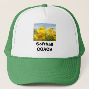 Softball COACH sports hats Floral Poppy Flowers