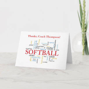 Softball Coach Thanks in Words Customisable Name Card