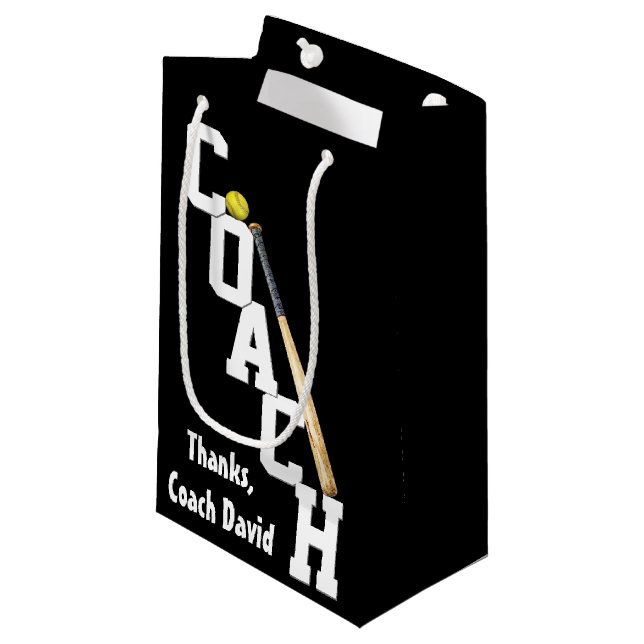 Softball Coach with Bat and Ball Small Gift Bag (Front Angled)