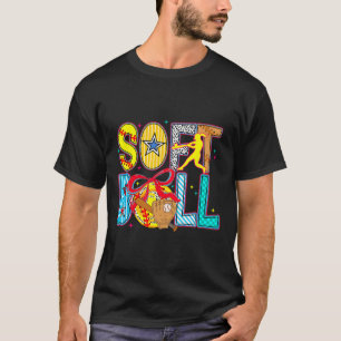 Softball Coquette Bow Game Day Baseball Fan Cheer T-Shirt