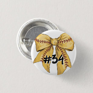 Softball coquette/bow with custom player number 3 cm round badge