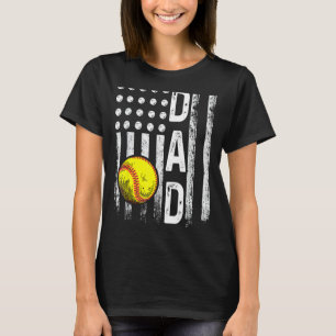 Softball Dad American Flag Vintage Softball T-Shirt