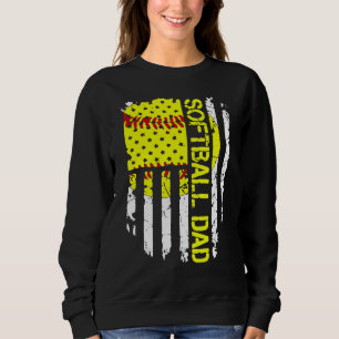Softball Dad American Usa Flag Vintage Softball Sweatshirt