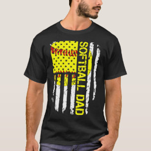 Softball Dad American Usa Flag Vintage Softball T-Shirt