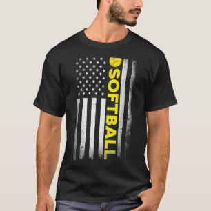 Softball Dad Mum Children Usa Us American Flag Vin T-Shirt