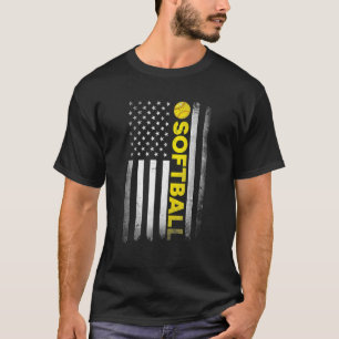 Softball Dad Mum Usa Us American Flag Apparel T-Shirt