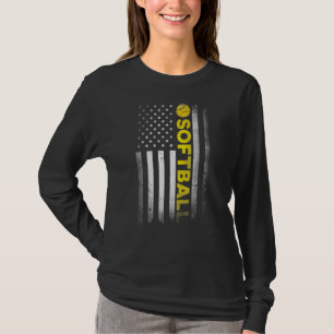 Softball Dad Mum Usa Us American Flag Apparel T-Shirt