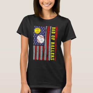 Softball Dad Of Ballers Retro American Flag Sporte T-Shirt