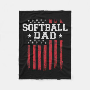 Softball Dad Proud American Flag Usa Patriot Patri Fleece Blanket