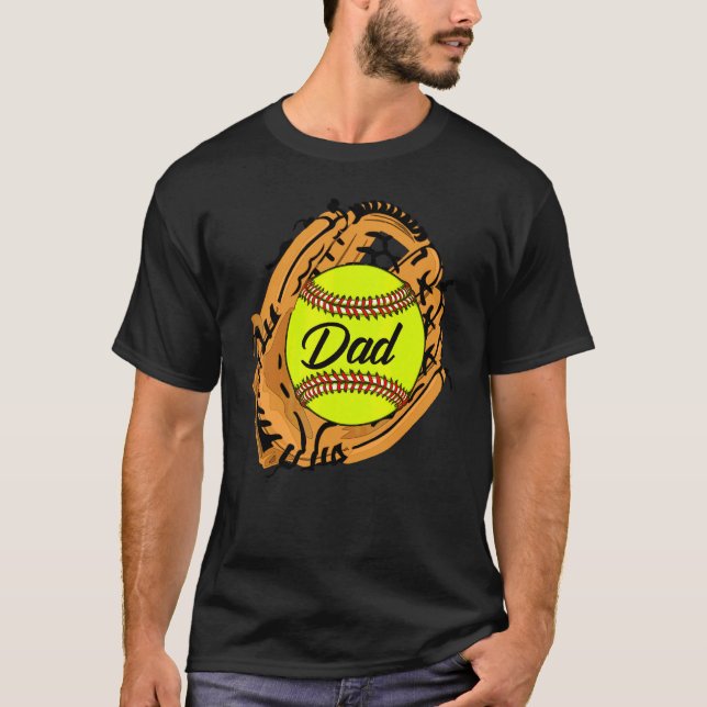 Softball Dad Softball Gloves And Ball Father Love  T-Shirt (Front)