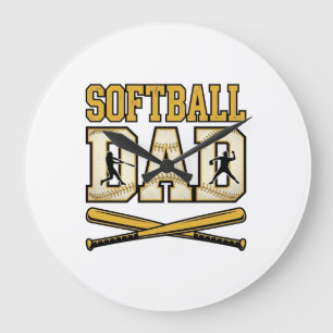 Softball Dad Vintage Engraving Bat Graphic_1 Large Clock