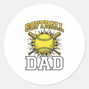 Softball Dad Vintage Engraving Shirt Design_1 Classic Round Sticker