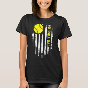 Softball Dad Vintage Flag Usa American Flag Father T-Shirt