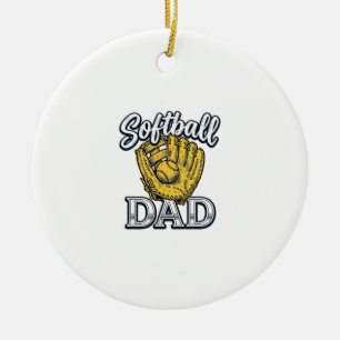 Softball Dad Vintage Glove Shirt Design_1 Ceramic Ornament