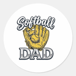 Softball Dad Vintage Glove Shirt Design_1 Classic Round Sticker