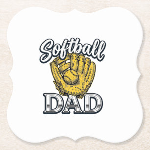 Softball Dad Vintage Glove Shirt Design_1 Paper Coaster